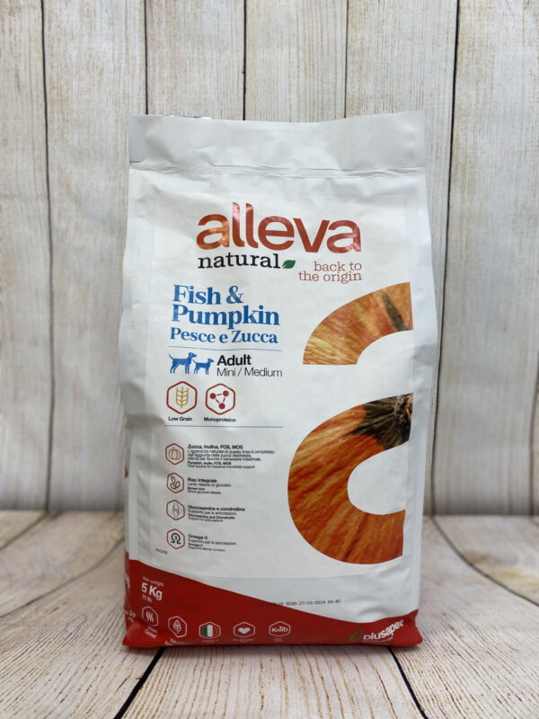 ALLEVA NATURAL CHIEN ADULTE MINI/MEDIUM – POISSON&POTIRON 5KG