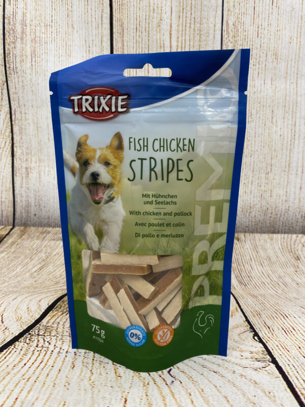 FRIANDISES TRIXIE – CHIEN – FISH CHICKEN STRIPES – POULET&COLIN 75GR